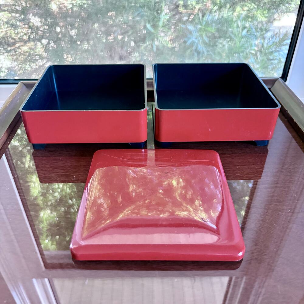 Vintage CMC Japan Red Black Stacking Bento Box 2 Tier